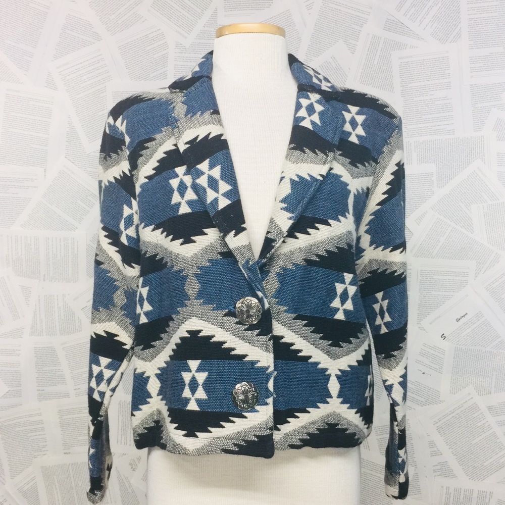Southwest Aztec Button Long Sleeve Jacket Medium
